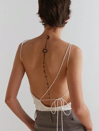 Sexy Line Style Body Art Back Waist Spine Painting Temporary Tattoo Stickers For Women, Moon, Heart, Flower, Geometric,Leaf Patterns.Waterproof Fake Tattoos,Lasting 2-5 Days,Can Be Used On The Arms,Sh