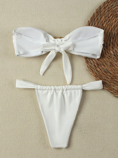 Sexy Solid Color Bandeau Women Bikini Swimwear Summer Spring 2026 Beach Holiday Outfits,Women,Vacation Outfits Women,Going Out Top