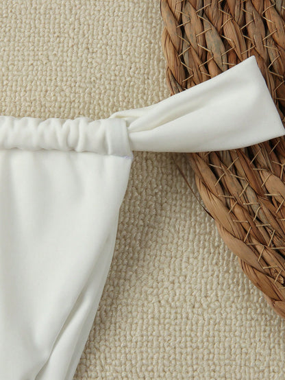 Sexy Solid Color Bandeau Women Bikini Swimwear Summer Spring 2026 Beach Holiday Outfits,Women,Vacation Outfits Women,Going Out Top