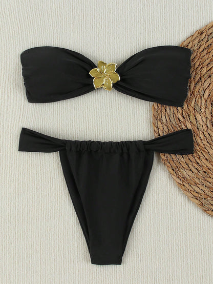 Sexy Solid Color Bandeau Women Bikini Swimwear Summer Spring 2026 Beach Holiday Outfits,Women,Vacation Outfits Women,Going Out Top