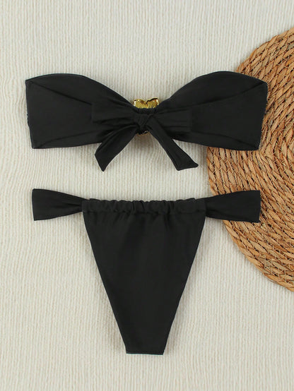 Sexy Solid Color Bandeau Women Bikini Swimwear Summer Spring 2026 Beach Holiday Outfits,Women,Vacation Outfits Women,Going Out Top