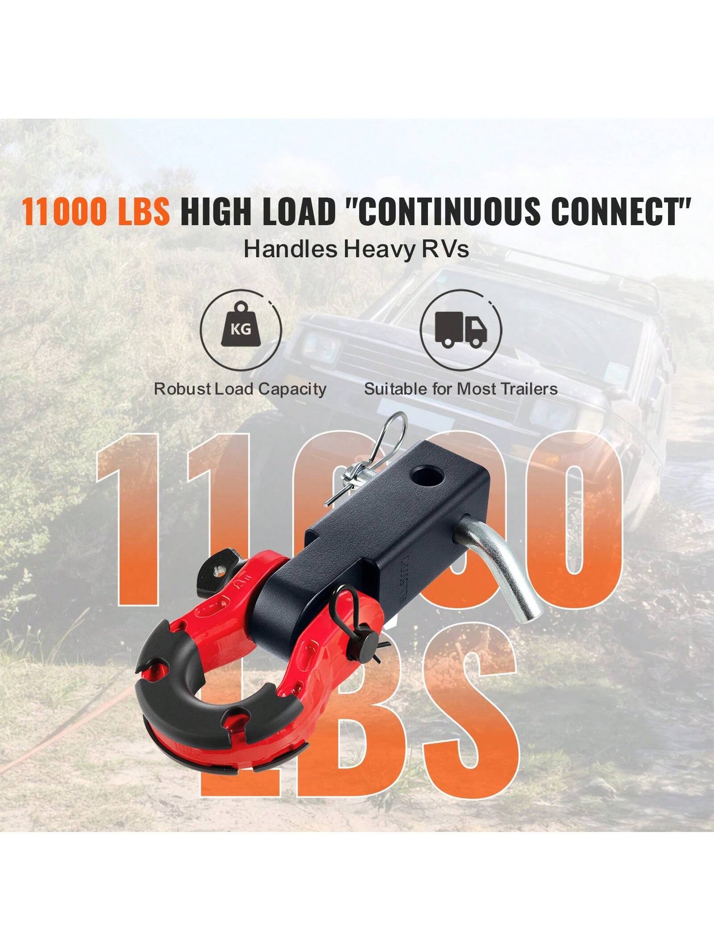 Shackle Hitch Receiver For 2" Receivers, Breaking Strength 44100 Lbs-66000 Lbs, D-Ring Shackle With Trailer Hitch Lock Pin, Heavy Duty Towing Accessory For Truck, SUV Recovery, Aluminum Alloy Or Alloy