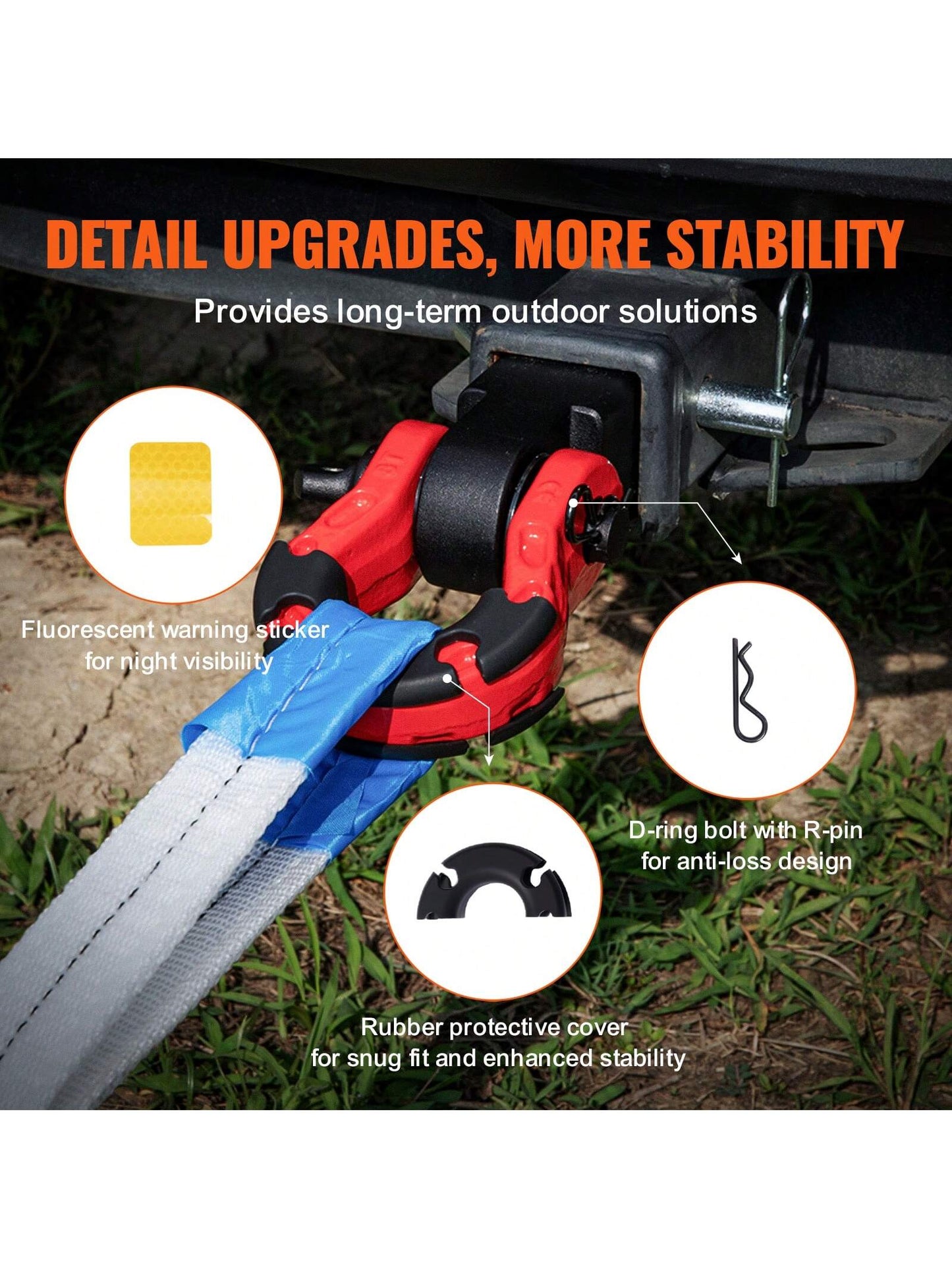 Shackle Hitch Receiver For 2" Receivers, Breaking Strength 44100 Lbs-66000 Lbs, D-Ring Shackle With Trailer Hitch Lock Pin, Heavy Duty Towing Accessory For Truck, SUV Recovery, Aluminum Alloy Or Alloy