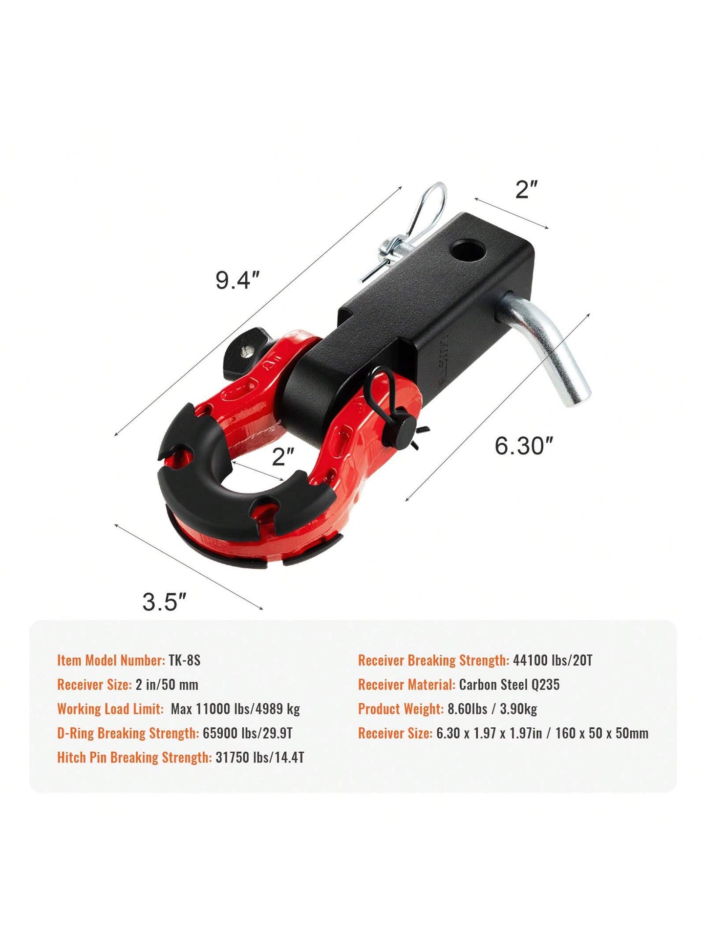 Shackle Hitch Receiver For 2" Receivers, Breaking Strength 44100 Lbs-66000 Lbs, D-Ring Shackle With Trailer Hitch Lock Pin, Heavy Duty Towing Accessory For Truck, SUV Recovery, Aluminum Alloy Or Alloy