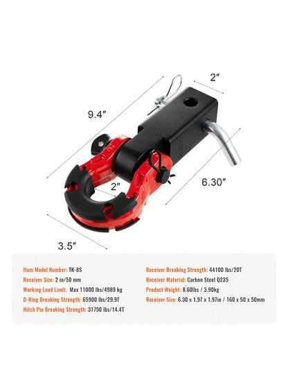 Shackle Hitch Receiver For 2" Receivers, Breaking Strength 44100 Lbs-66000 Lbs, D-Ring Shackle With Trailer Hitch Lock Pin, Heavy Duty Towing Accessory For Truck, SUV Recovery, Aluminum Alloy Or Alloy