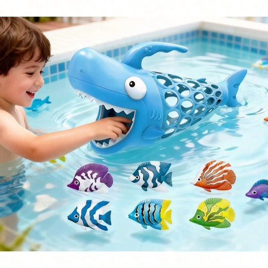 Shark Grabber Bath Toys For Toddlers- Bathtub & Pool Fishing Game With 1 Shark & 6 Colorful Fish| Educational Water Toy For Kids Ages 2+