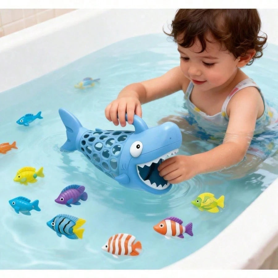 Shark Grabber Bath Toys For Toddlers- Bathtub & Pool Fishing Game With 1 Shark & 6 Colorful Fish| Educational Water Toy For Kids Ages 2+
