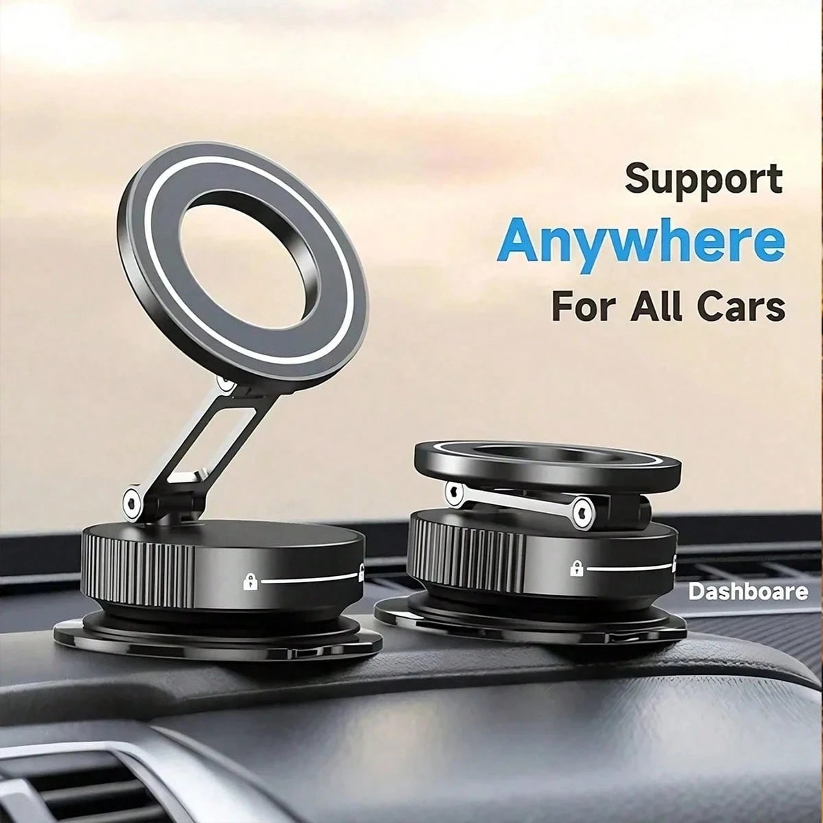 Shockproof 360° Three-Axis Foldable MagSafe Car Phone Holder With Vacuum Magnetic Suction Base, Compatible With All MagSafe Smartphones, Premium Solid Zinc Alloy Frame, Space-Saving Mini Foldable Stru