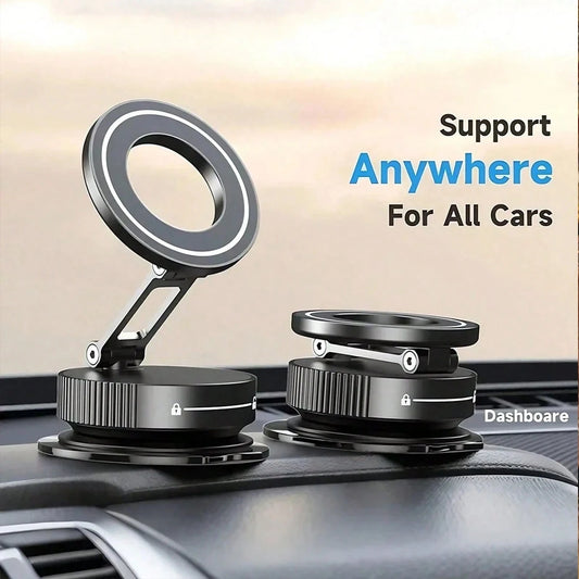 Shockproof 360° Three-Axis Foldable MagSafe Car Phone Holder With Vacuum Magnetic Suction Base, Compatible With All MagSafe Smartphones, Premium Solid Zinc Alloy Frame, Space-Saving Mini Foldable Stru