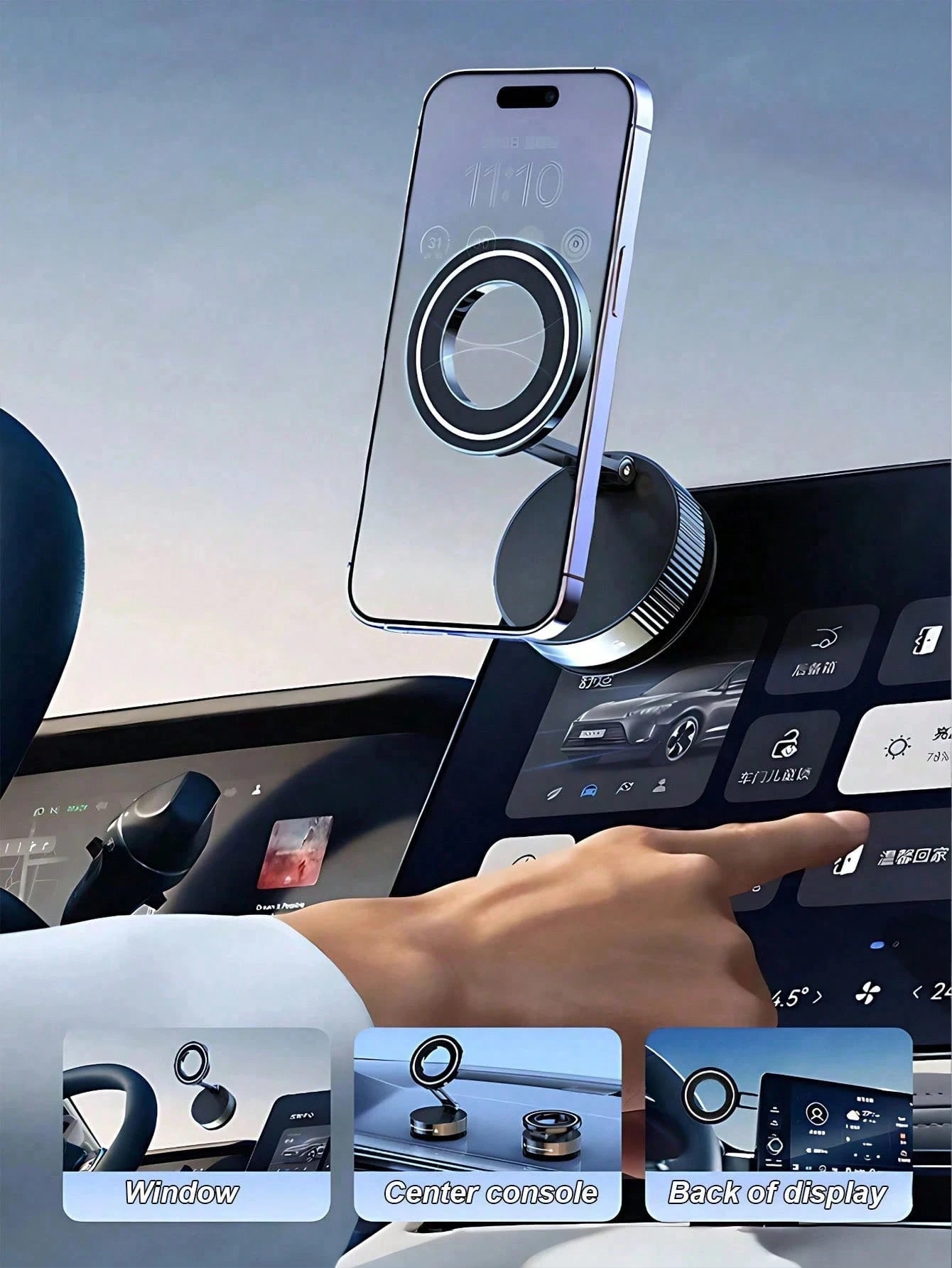 Shockproof 360° Three-Axis Foldable MagSafe Car Phone Holder With Vacuum Magnetic Suction Base, Compatible With All MagSafe Smartphones, Premium Solid Zinc Alloy Frame, Space-Saving Mini Foldable Stru