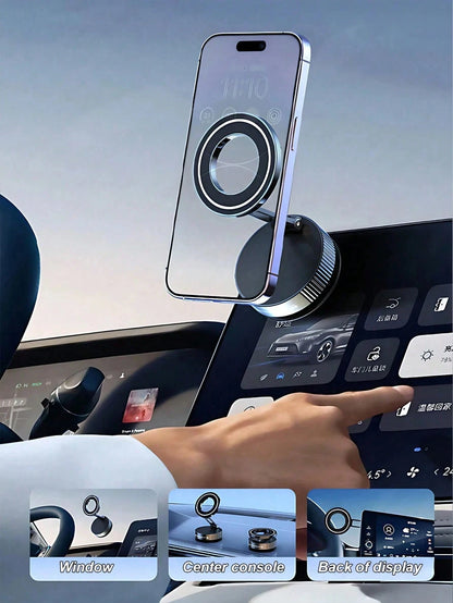 Shockproof 360° Three-Axis Foldable MagSafe Car Phone Holder With Vacuum Magnetic Suction Base, Compatible With All MagSafe Smartphones, Premium Solid Zinc Alloy Frame, Space-Saving Mini Foldable Stru