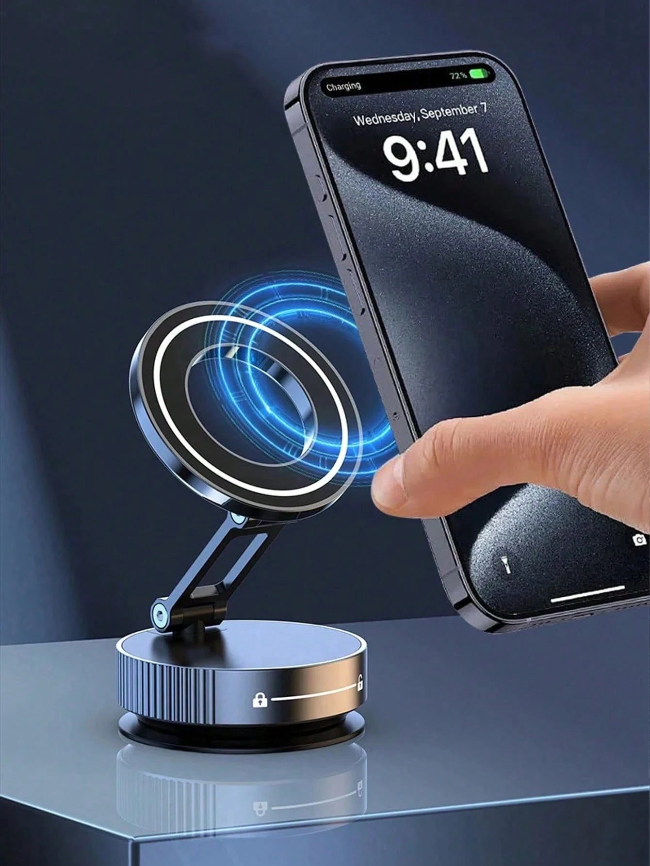 Shockproof 360° Three-Axis Foldable MagSafe Car Phone Holder With Vacuum Magnetic Suction Base, Compatible With All MagSafe Smartphones, Premium Solid Zinc Alloy Frame, Space-Saving Mini Foldable Stru