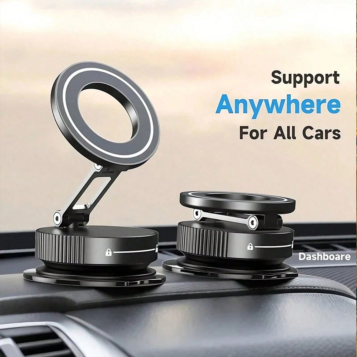 Shockproof 360° Three-Axis Foldable MagSafe Car Phone Holder With Vacuum Magnetic Suction Base, Compatible With All MagSafe Smartphones, Premium Solid Zinc Alloy Frame, Space-Saving Mini Foldable Stru