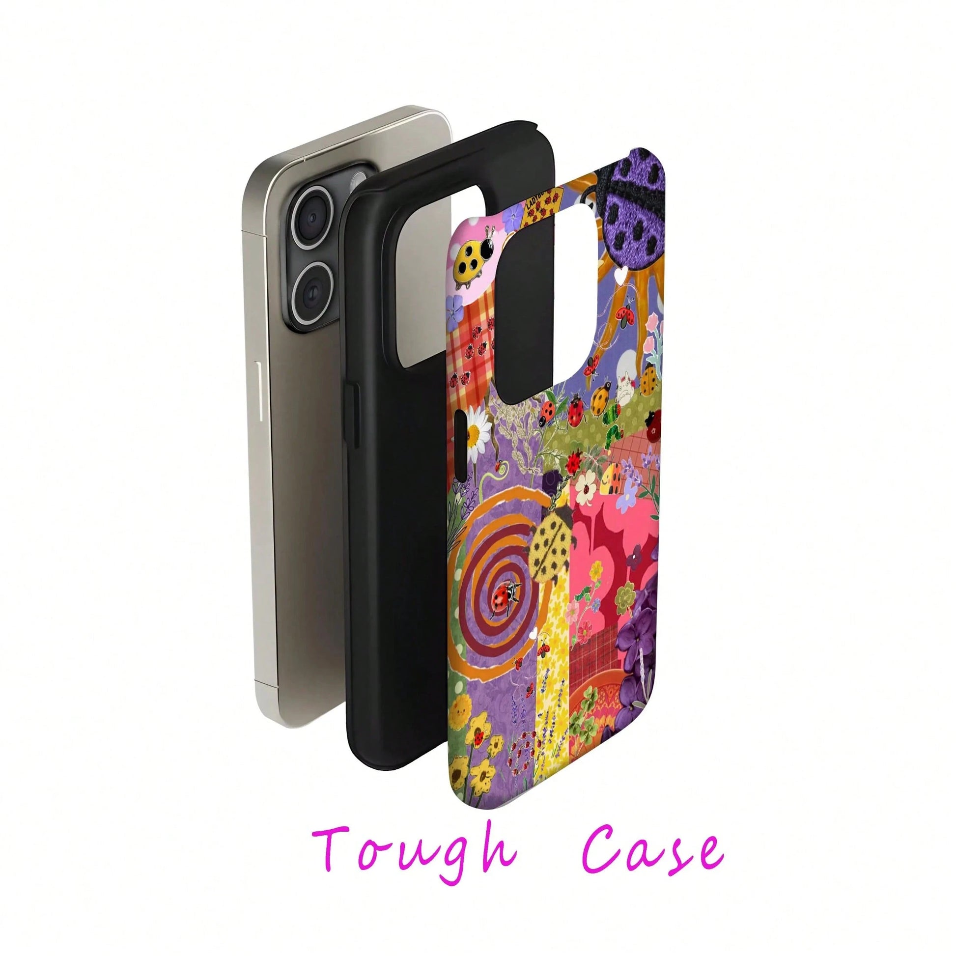 Shockproof Collage Elements Fashion Phone Case Vintage Interesting Artistic Ladybug & Floral Collage Phone Case Compatible With Iphone 17 16 15 14 Pro Max Plus 13 12 11 Spring Gift Birthday