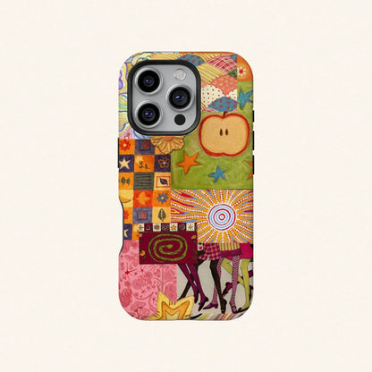 Shockproof Collage Elements Fashion Phone Case Vintage Interesting Artistic Ladybug & Floral Collage Phone Case Compatible With Iphone 17 16 15 14 Pro Max Plus 13 12 11 Spring Gift Birthday
