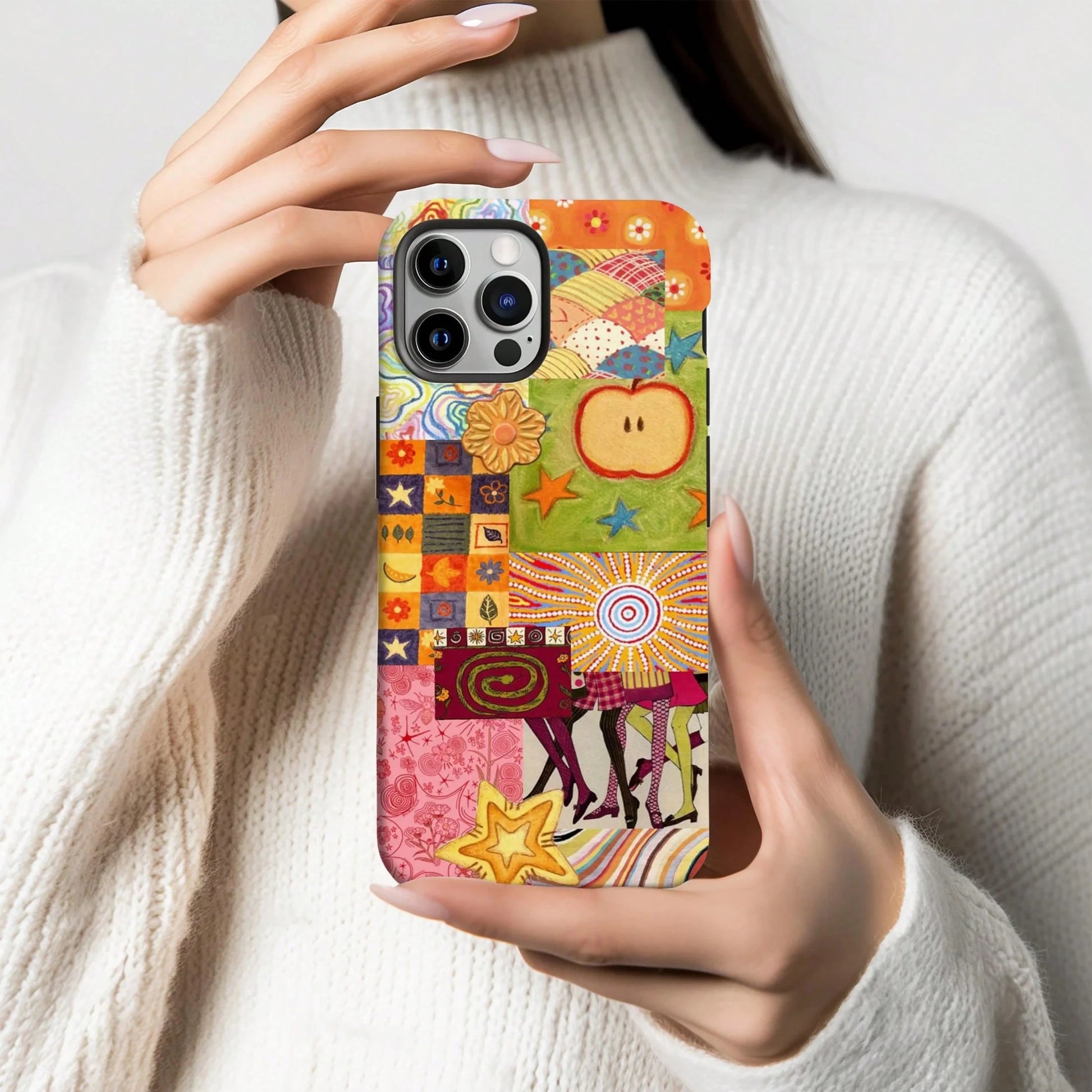 Shockproof Collage Elements Fashion Phone Case Vintage Interesting Artistic Ladybug & Floral Collage Phone Case Compatible With Iphone 17 16 15 14 Pro Max Plus 13 12 11 Spring Gift Birthday