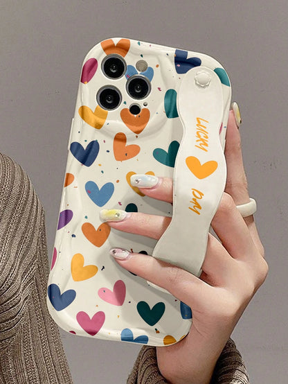 Shockproof Heart Pattern Novelty 1pc Fashion Love Print Thick Anti-Drop Phone Case With Stand Compatible With Apple & Series Waterproof Shockproof Scratch Resistant Anniversary Birthday Gift