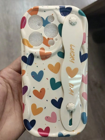Shockproof Heart Pattern Novelty 1pc Fashion Love Print Thick Anti-Drop Phone Case With Stand Compatible With Apple & Series Waterproof Shockproof Scratch Resistant Anniversary Birthday Gift