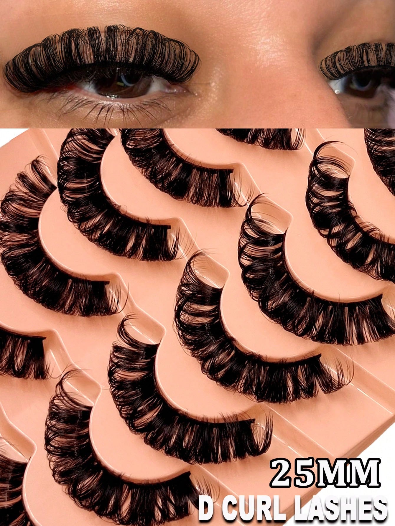 Sibeuna 7 Pairs 25mm Volume Eyelashes Long-Lasting Thick D Curl Eyelashes Fluffy Dramatic For Costume Party Lashes