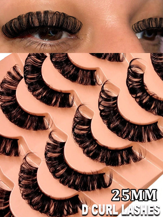 Sibeuna 7 Pairs 25mm Volume Eyelashes Long-Lasting Thick D Curl Eyelashes Fluffy Dramatic For Costume Party Lashes