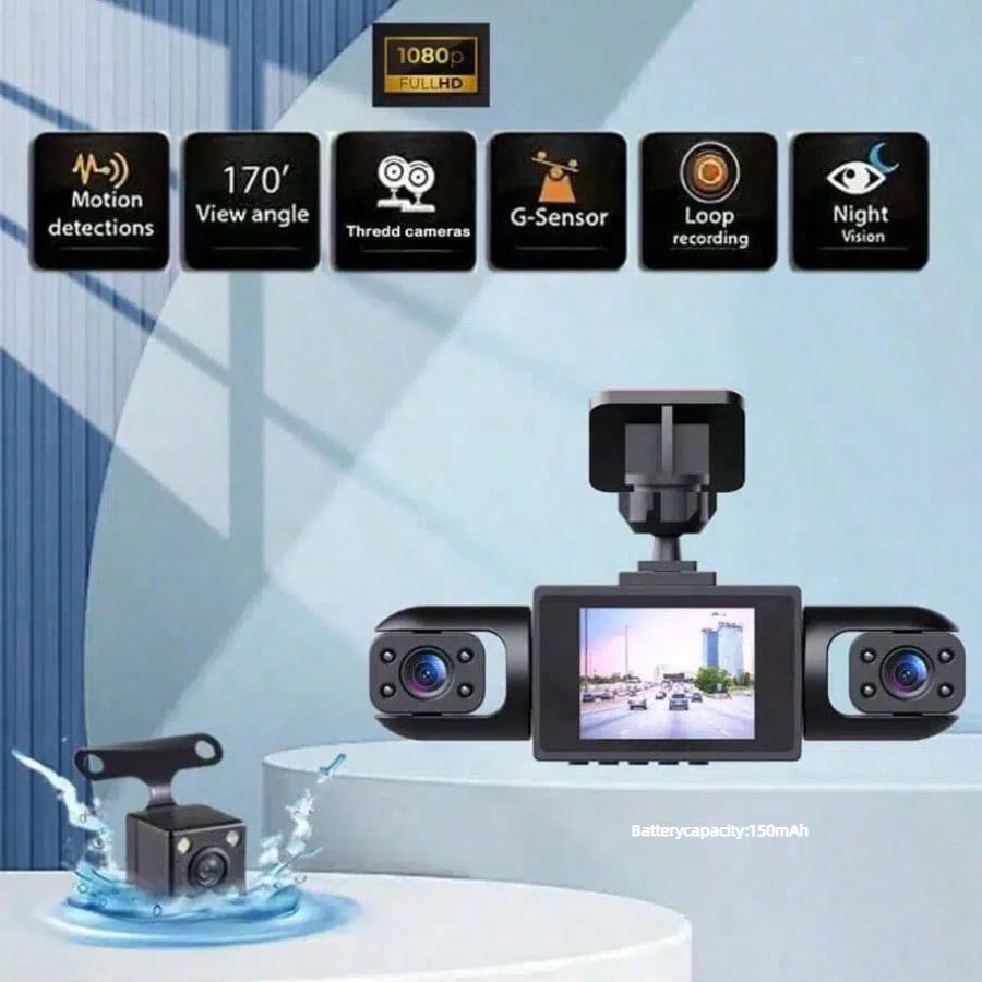 SIDAKEYE Driving Recorder, 360 ° Panoramic 4 Lens Setup, 3.16-Inch IPS Display Screen, 1080P Front And 720P Left/Right Cameras, All-Round Monitoring Camera Coverage, Reverse Camera, High-Definition Ni
