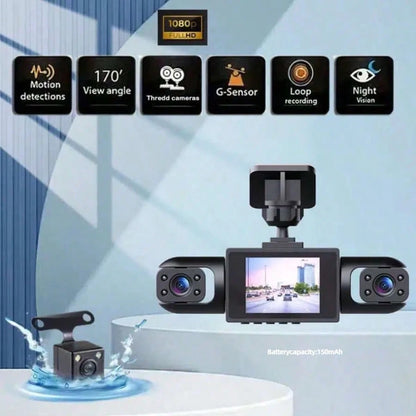 SIDAKEYE Driving Recorder, 360 ° Panoramic 4 Lens Setup, 3.16-Inch IPS Display Screen, 1080P Front And 720P Left/Right Cameras, All-Round Monitoring Camera Coverage, Reverse Camera, High-Definition Ni