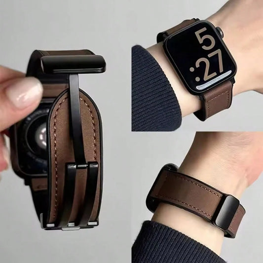 Silicone Leather Watch Band, Compatible With Apple Watch 1/2/3/4/5/6/7/8/9/10/SE/Ultra Series, Magnetic Quick Release, Sweat-Proof Breathable, Business & Casual, Unisex