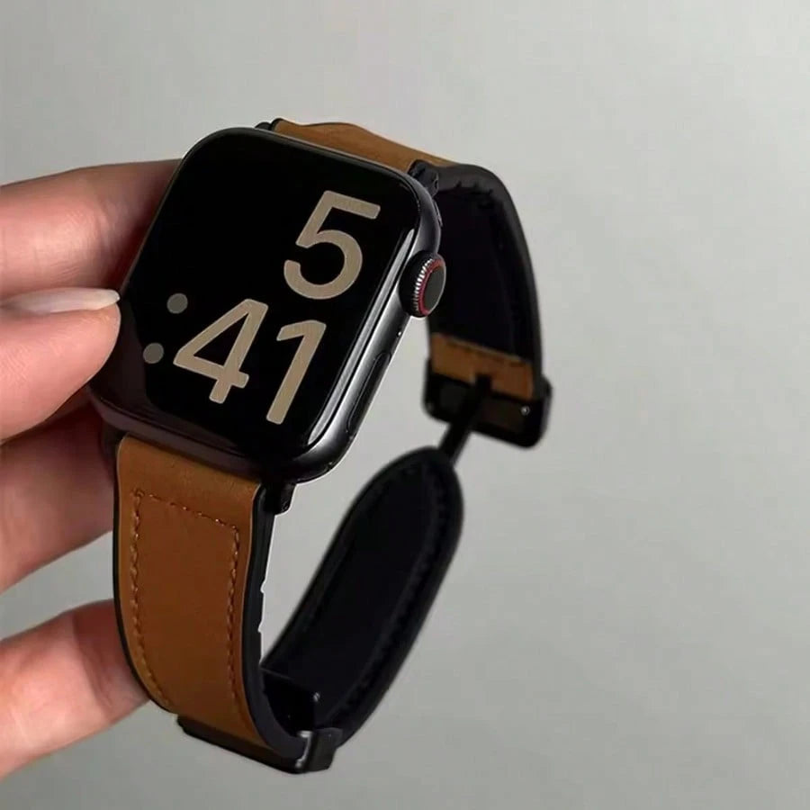 Silicone Leather Watch Band, Compatible With Apple Watch 1/2/3/4/5/6/7/8/9/10/SE/Ultra Series, Magnetic Quick Release, Sweat-Proof Breathable, Business & Casual, Unisex