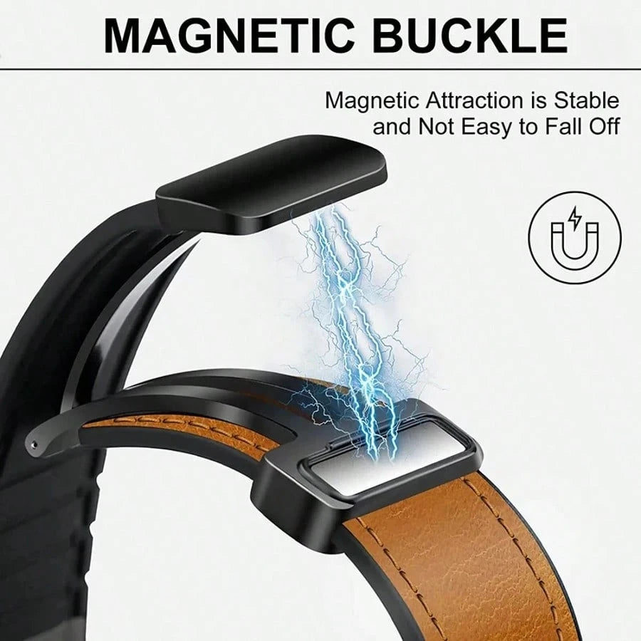 Silicone Leather Watch Band, Compatible With Apple Watch 1/2/3/4/5/6/7/8/9/10/SE/Ultra Series, Magnetic Quick Release, Sweat-Proof Breathable, Business & Casual, Unisex