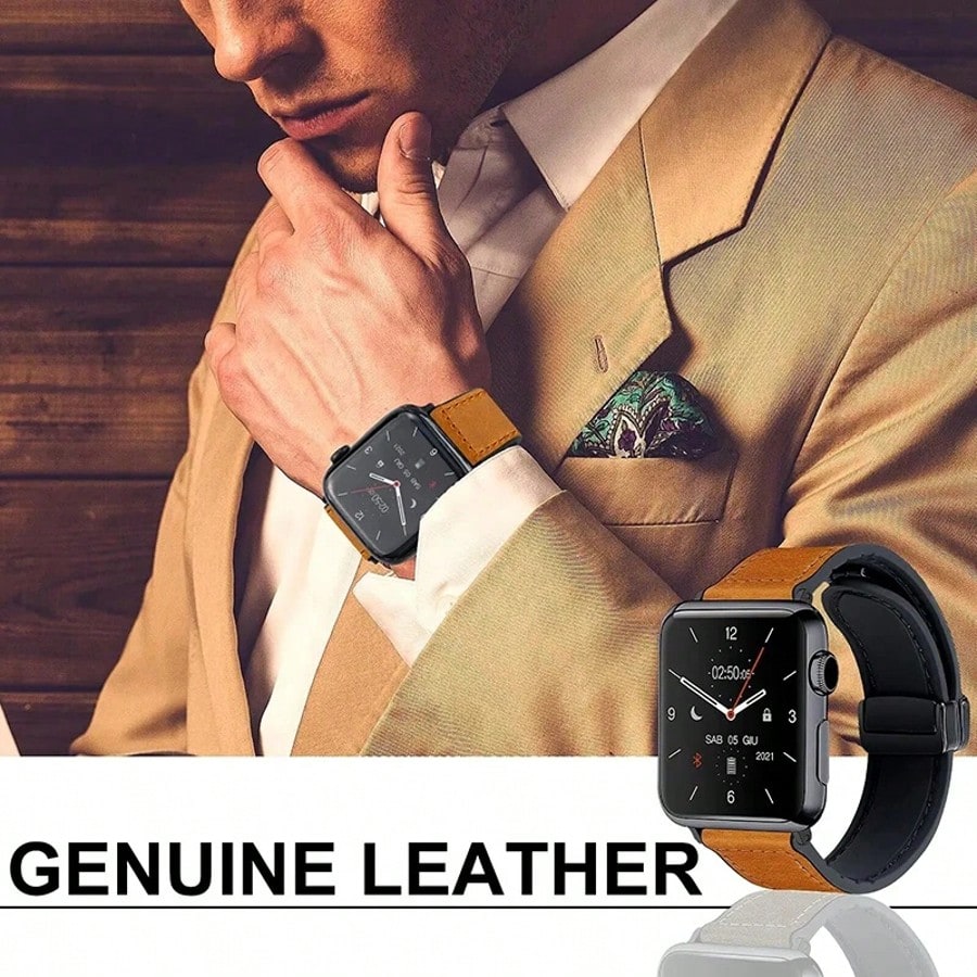 Silicone Leather Watch Band, Compatible With Apple Watch 1/2/3/4/5/6/7/8/9/10/SE/Ultra Series, Magnetic Quick Release, Sweat-Proof Breathable, Business & Casual, Unisex