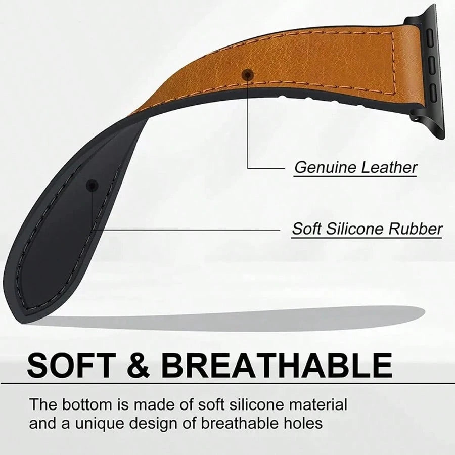 Silicone Leather Watch Band, Compatible With Apple Watch 1/2/3/4/5/6/7/8/9/10/SE/Ultra Series, Magnetic Quick Release, Sweat-Proof Breathable, Business & Casual, Unisex