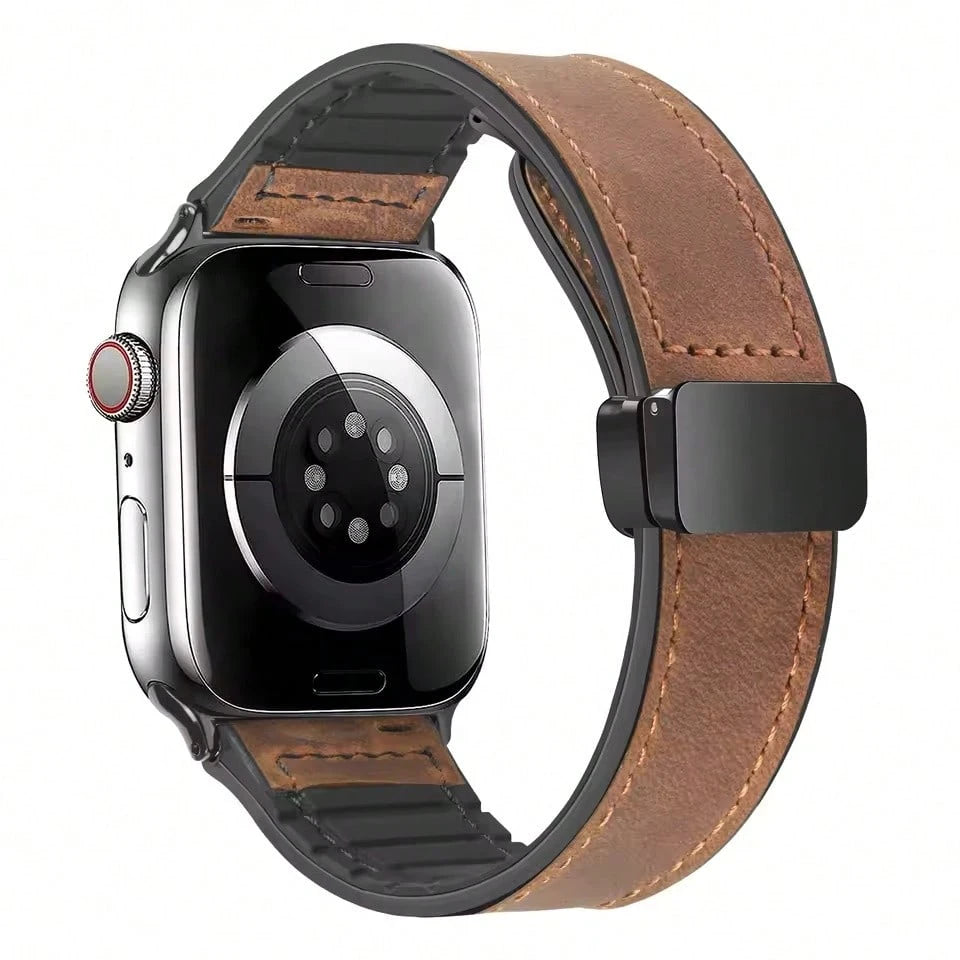 Silicone Leather Watch Band, Compatible With Apple Watch 1/2/3/4/5/6/7/8/9/10/SE/Ultra Series, Magnetic Quick Release, Sweat-Proof Breathable, Business & Casual, Unisex