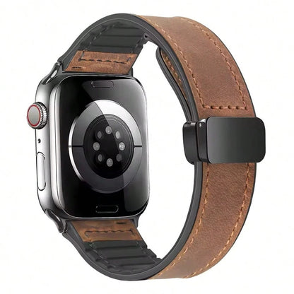 Silicone Leather Watch Band, Compatible With Apple Watch 1/2/3/4/5/6/7/8/9/10/SE/Ultra Series, Magnetic Quick Release, Sweat-Proof Breathable, Business & Casual, Unisex
