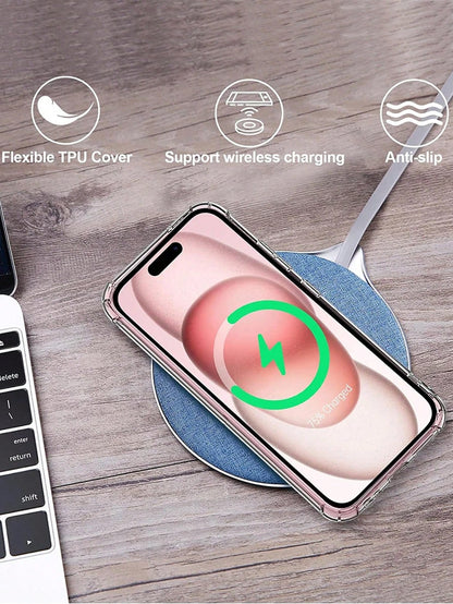 Silicone TPU Screen Protection Transparent Shockproof Phone Case With Corner Airbags Plain Material Basic Phone Cases Compatible With IPhone Galaxy TPU Protective Back Cover International Version Not