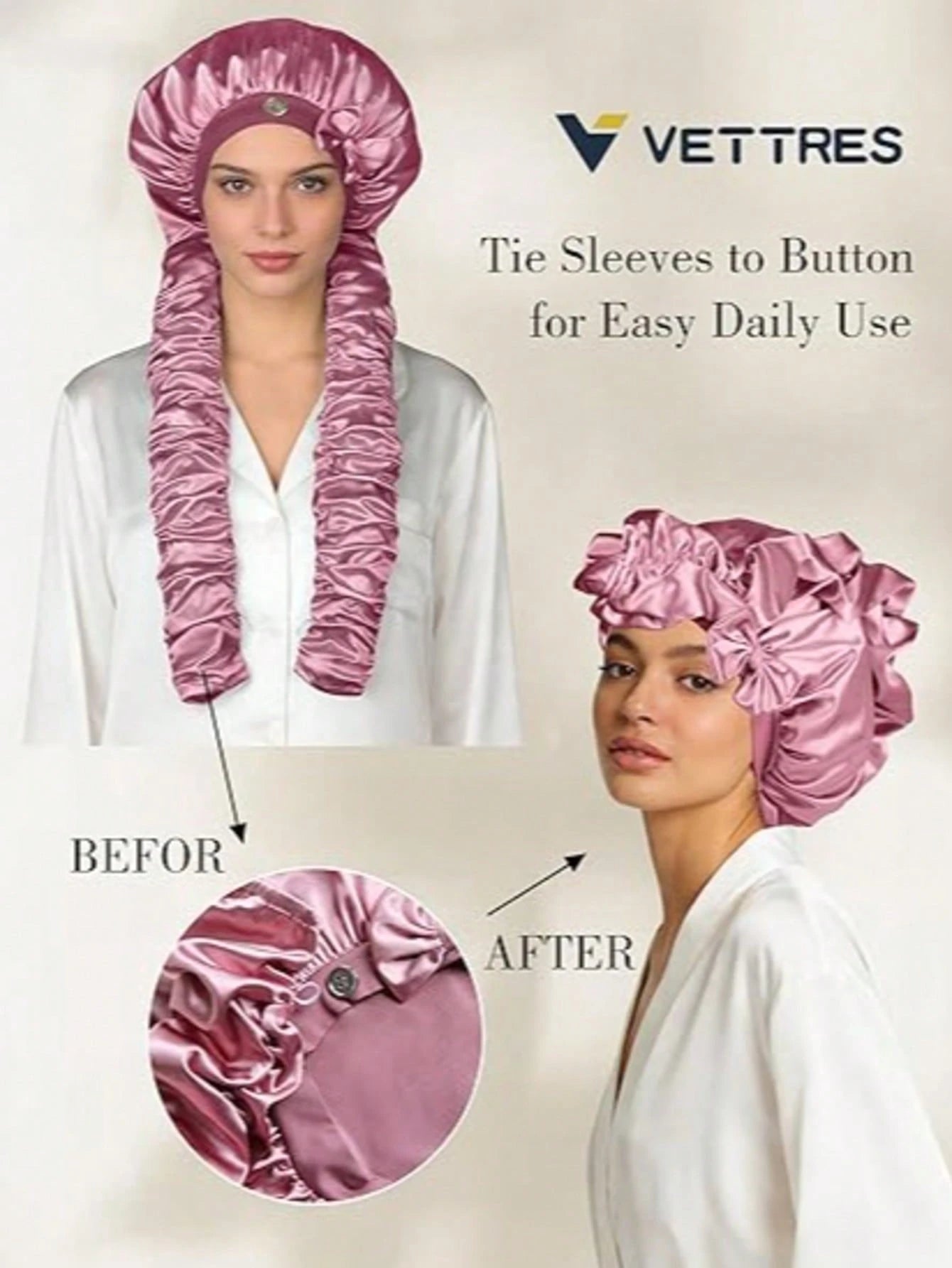 Silk-Like Satin Bonnet For Women – Long Sleep Cap With Bow, Hair Bonnet For Braids & Curls, Travel Essentials & Heatless Curls Tool.