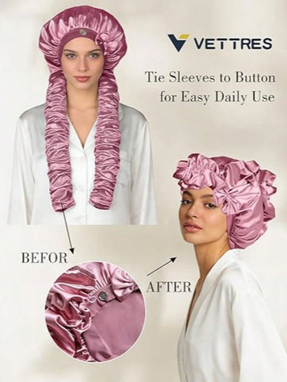 Silk-Like Satin Bonnet For Women – Long Sleep Cap With Bow, Hair Bonnet For Braids & Curls, Travel Essentials & Heatless Curls Tool.