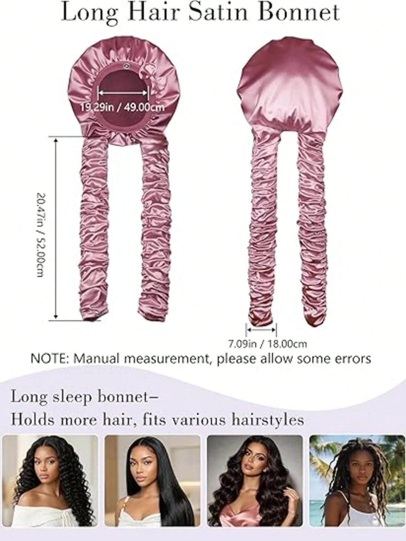 Silk-Like Satin Bonnet For Women – Long Sleep Cap With Bow, Hair Bonnet For Braids & Curls, Travel Essentials & Heatless Curls Tool.