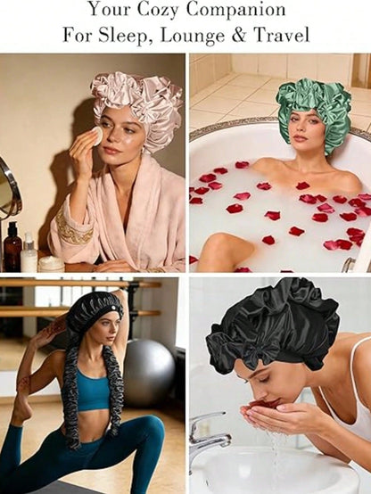 Silk-Like Satin Bonnet For Women – Long Sleep Cap With Bow, Hair Bonnet For Braids & Curls, Travel Essentials & Heatless Curls Tool.
