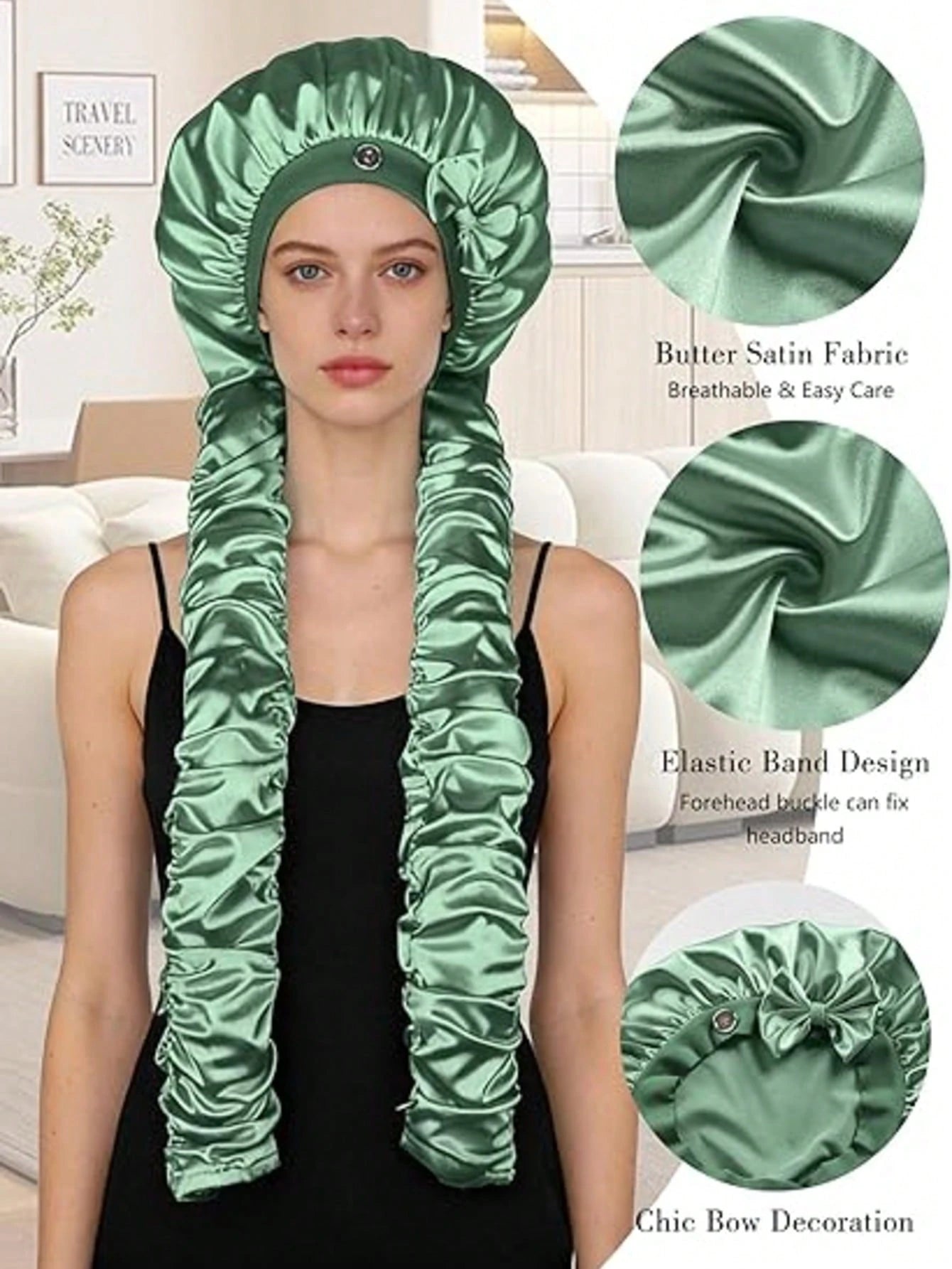 Silk-Like Satin Bonnet For Women – Long Sleep Cap With Bow, Hair Bonnet For Braids & Curls, Travel Essentials & Heatless Curls Tool.