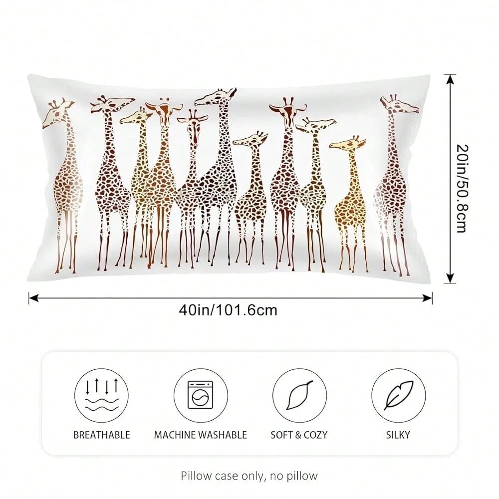 Silk Satin Pillowcase For Hair And Skin,Giraffe Long Pillow Cover FKing Size Pillowcases Envelope Closure,Wild Animals Africa Cute Cartoon Giraffes Pillow Covers For Sleeping,Bed,20\X40\