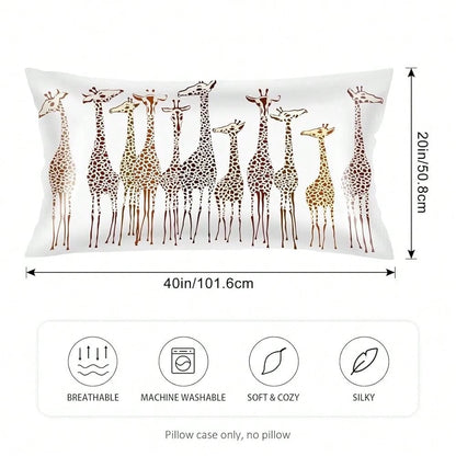 Silk Satin Pillowcase For Hair And Skin,Giraffe Long Pillow Cover FKing Size Pillowcases Envelope Closure,Wild Animals Africa Cute Cartoon Giraffes Pillow Covers For Sleeping,Bed,20\X40\