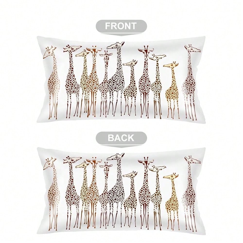 Silk Satin Pillowcase For Hair And Skin,Giraffe Long Pillow Cover FKing Size Pillowcases Envelope Closure,Wild Animals Africa Cute Cartoon Giraffes Pillow Covers For Sleeping,Bed,20\X40\
