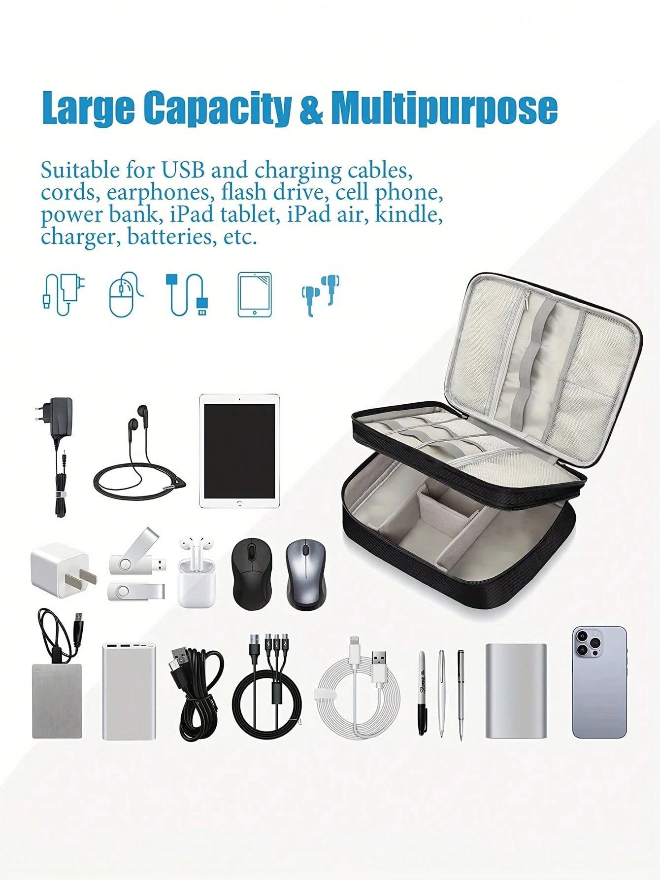 Simple Data Cable Zipper Bag, Portable Travel Organizer, Lightweight Storage Containercharger Case Office Must Haves Digital Bag Cable Camerabag Electronic Data Cable Organizer Storage Power Bank Cove