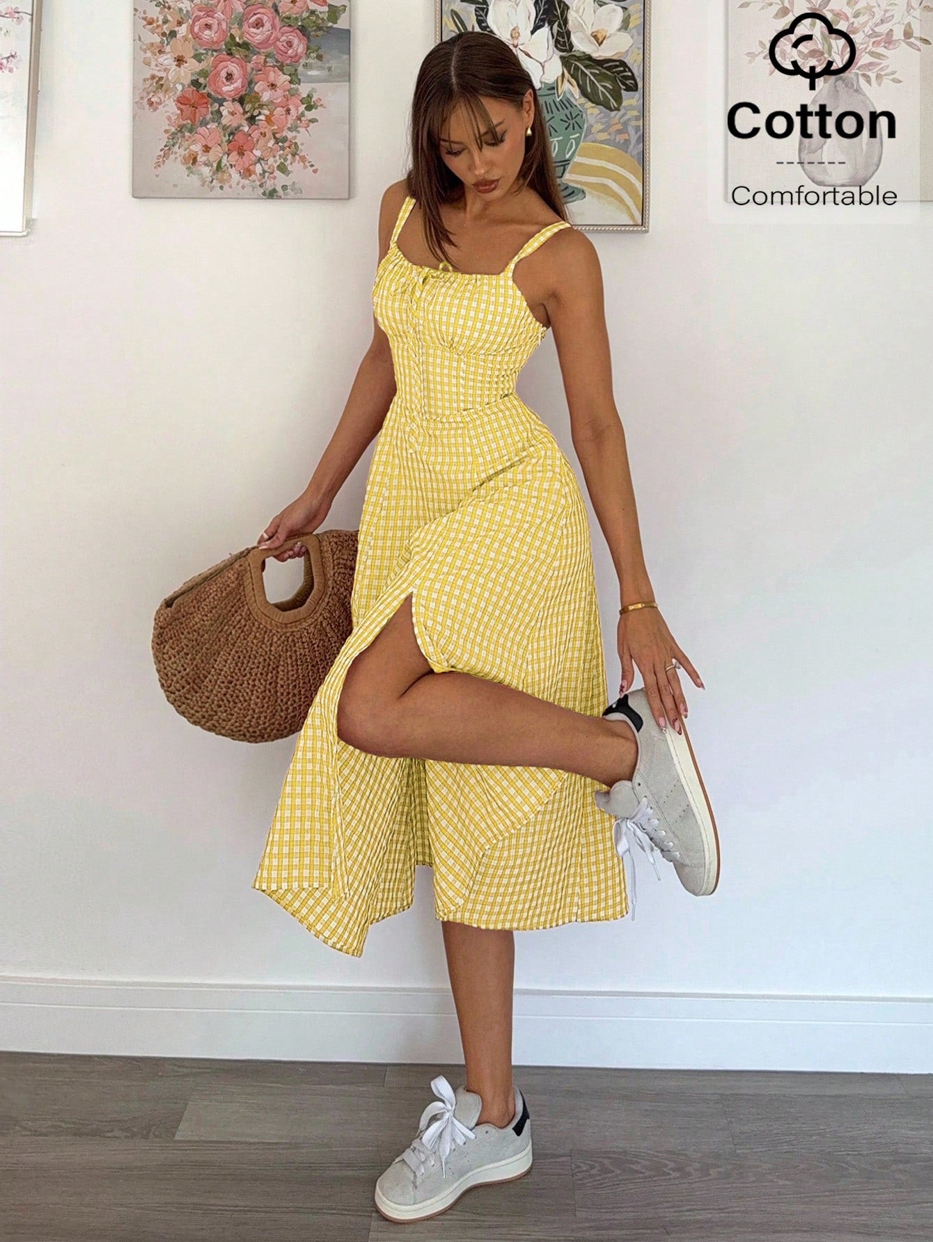 Siren Gaze Women Plaid Strap Mid-Calf Dress, Fashionable And Suitable For Summer Oktoberfest Casual Tropical European Sexy Beach Vacation Resort Red And White
