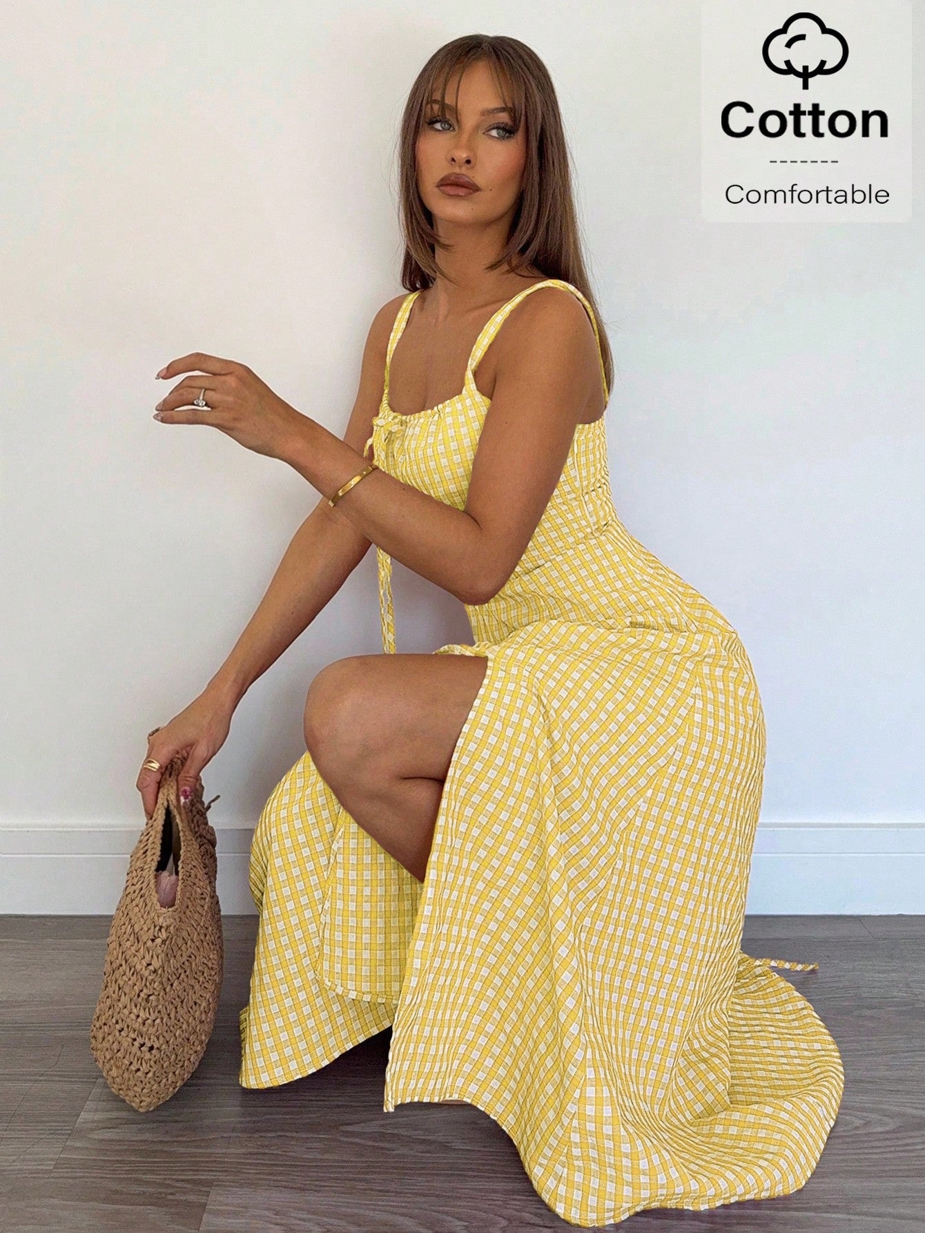 Siren Gaze Women Plaid Strap Mid-Calf Dress, Fashionable And Suitable For Summer Oktoberfest Casual Tropical European Sexy Beach Vacation Resort Red And White