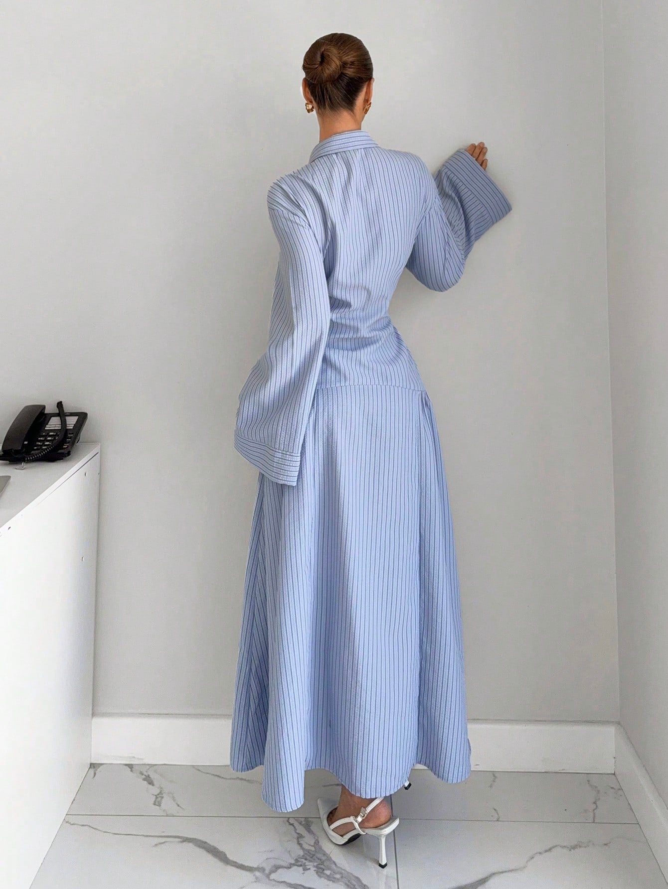 Siren Gaze Women's Striped Drop Shoulder Long Sleeve Pleated Shirt Dress,Dresses For Women Summer