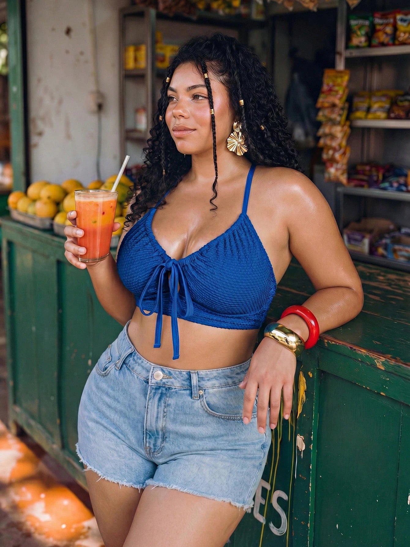 Slaydiva 2026 New Summer V-Neck Drawstring Tie-Front Swim Top| Beach Vacation Swimwear Plus Size Swim Top