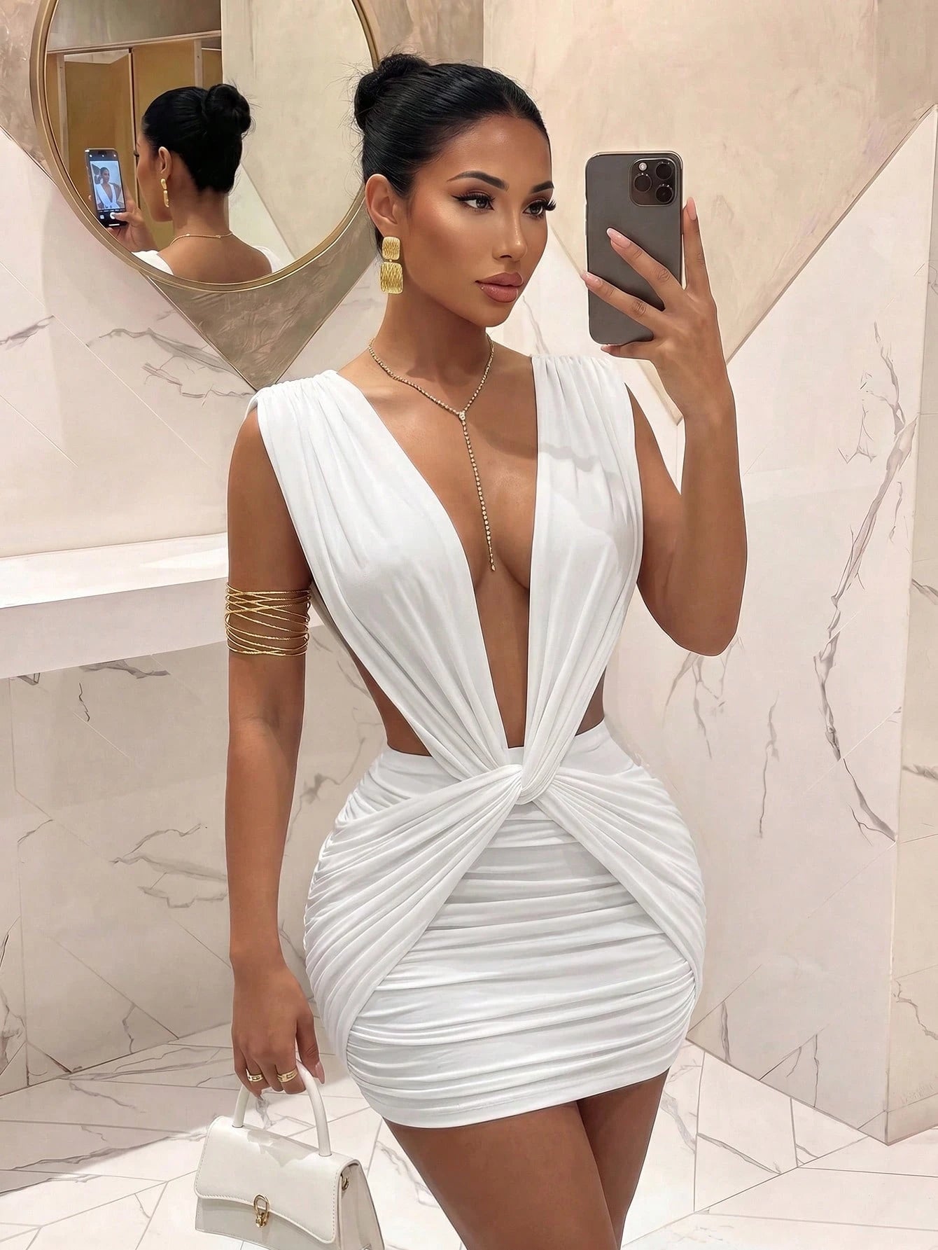 Slaydiva New Party Night Out Birthday Bar Nightclub Christmas Occasion Elegant Sexy Deep V-Neck Twisted Greek Pleated Red Short Dress For Women-A Summer