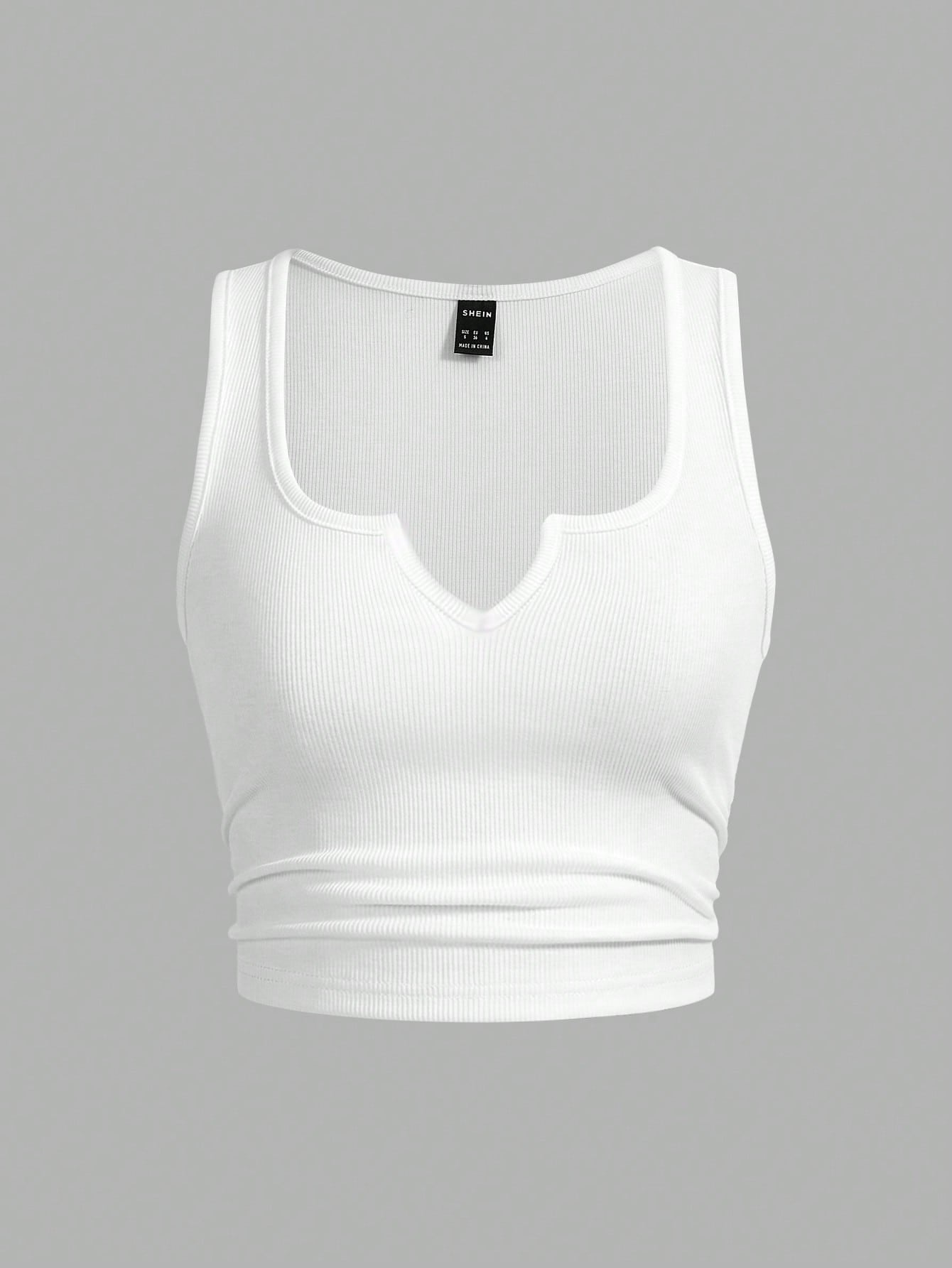 Slaydiva Plus Size Solid Color Notch Neck Fitted Tank Top, Casual Minimalist Suitable For Summer