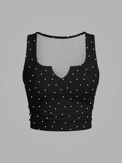 Slaydiva Plus Size Solid Color Notch Neck Fitted Tank Top, Casual Minimalist Suitable For Summer